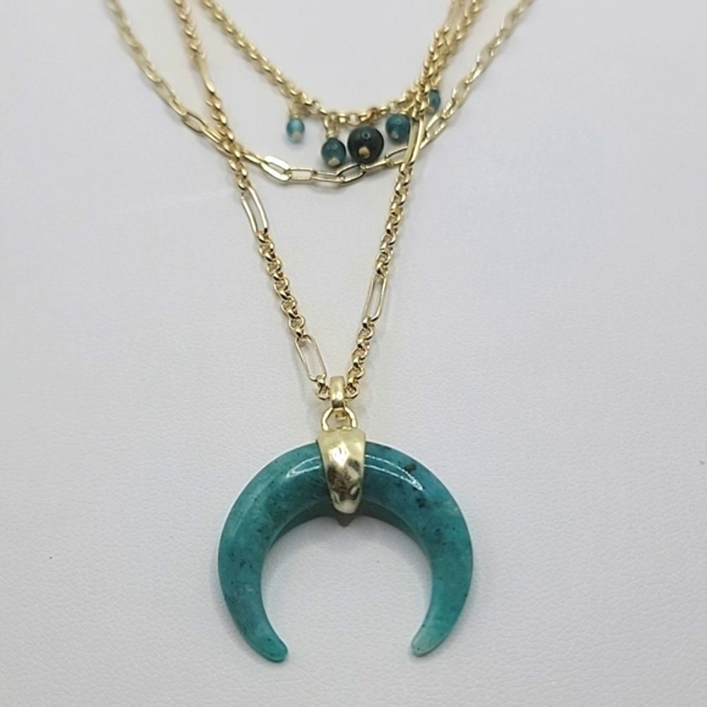 NWT KENDRA SCOTT GEMMA TEAL LABRADORITE 3 STRAND NECKLACE & HUGGIE EARRINGS SET - Picture 7 of 10